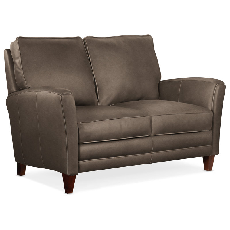 Zion Upholstered 63'' Loveseat, Mahogany, Aline Light Gray Stonewash Genuine Leather