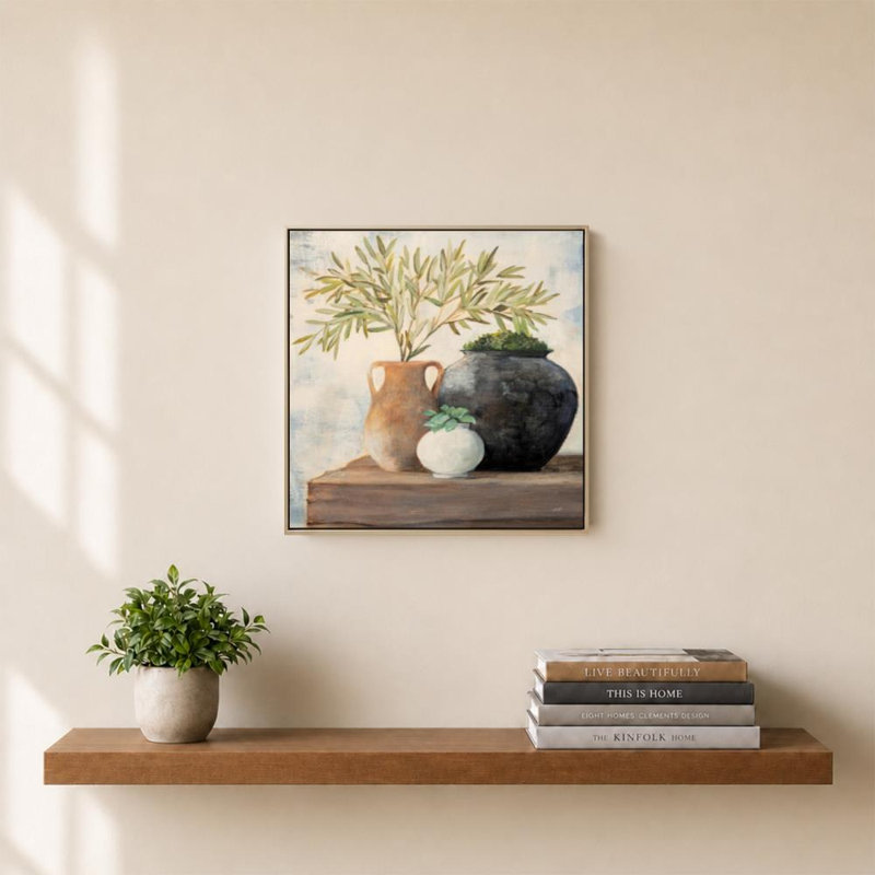 «Calm Still Life II» par Julia Purinton - impression sur toile, H 24 po x l 24 po, Cadre plat flottant, Champagne