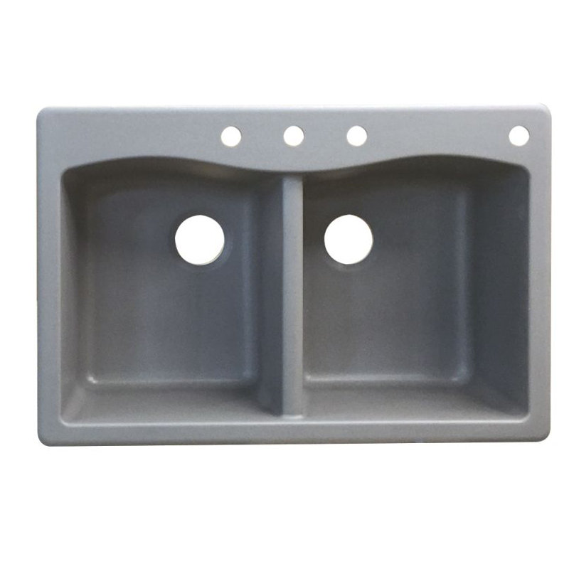 Aversa 33'' L Drop-In Double Bowl Granite Kitchen Sink, 4 hole, Gray