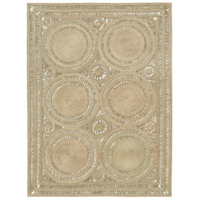 Mehndi Hand Braided Geometric Area Rug in Beige