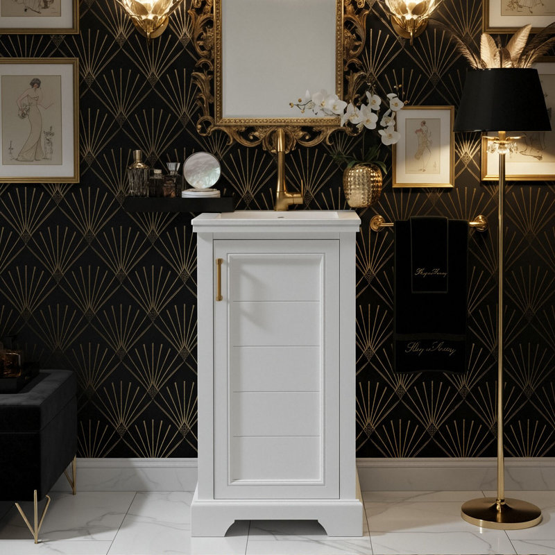Meuble-lavabo autoportant de style français de 16 pouces avec lavabo en céramique intégré et tablette réglable