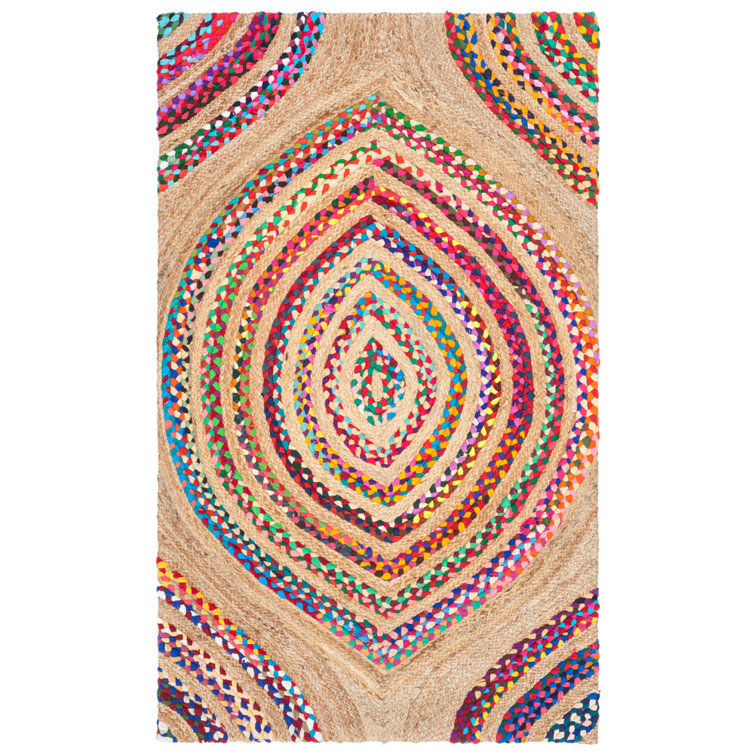 Abhay Hand Woven Jute/Chindi Geometric Rug in Natural