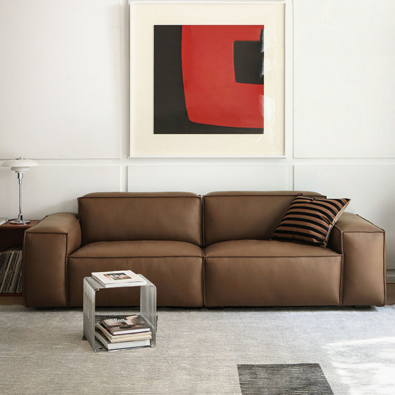 Canapé modulaire brun en cuir véritable, H 28,35 po x l 94,49 po x P 37,4 po