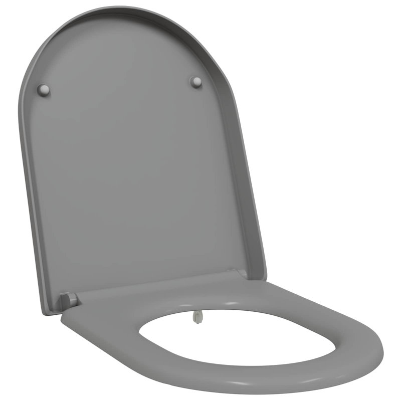 Grey Plastic Standard Adjustable Armrests Toilet Seat Oval, Grey