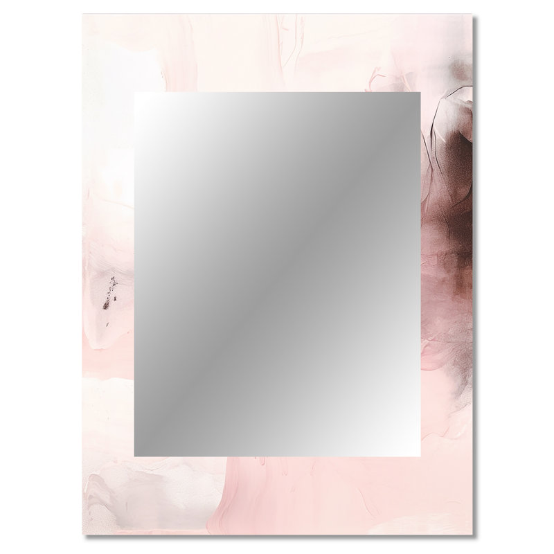 Rose délicat abstrait marbre IV - miroir mural unique en marbre, rose, impression sur métal, 40 po x 30 po