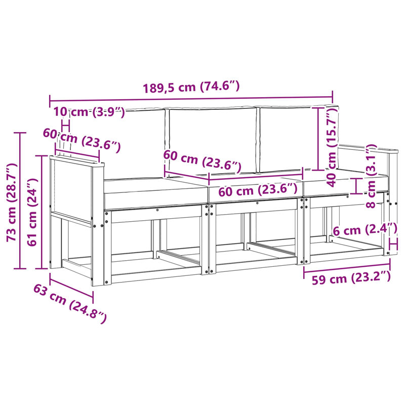 189.5cm Wide Patio Sectional, Natural/Grey