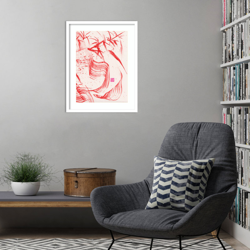 «Zen Bamboo Ink Abstraction 2» par Odilia Fu, impression sur bois encadrée, Blanc, H 25 po x l 20 po
