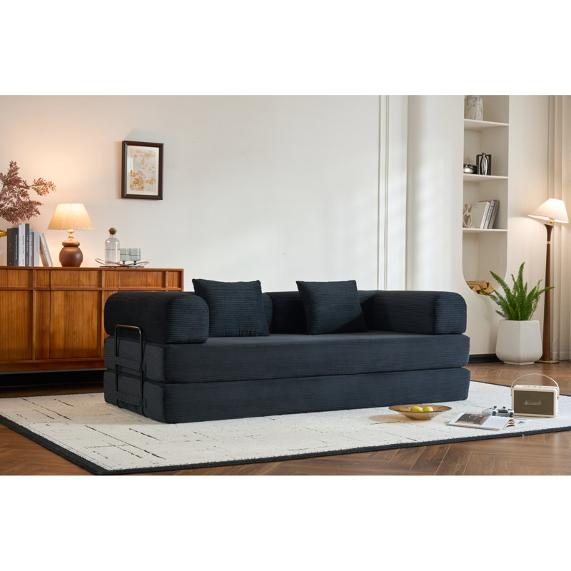 4 - In 1 Multifunctional Corduroy Sleeper Bed With Cylindrical Pillow, For Bedroom And Apartment, Frame, High Density Foam Filler, Skin Material Convertible Bed, Fixed Shape Design, Small Apartments,