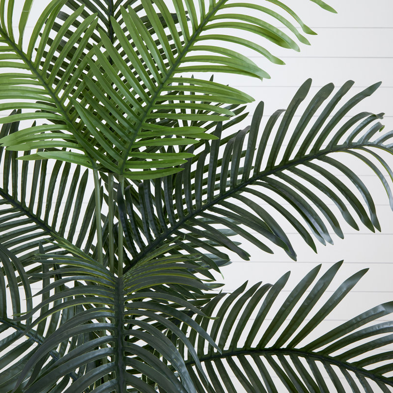 Tall Green Faux Palm Tree in White Plastic Planter