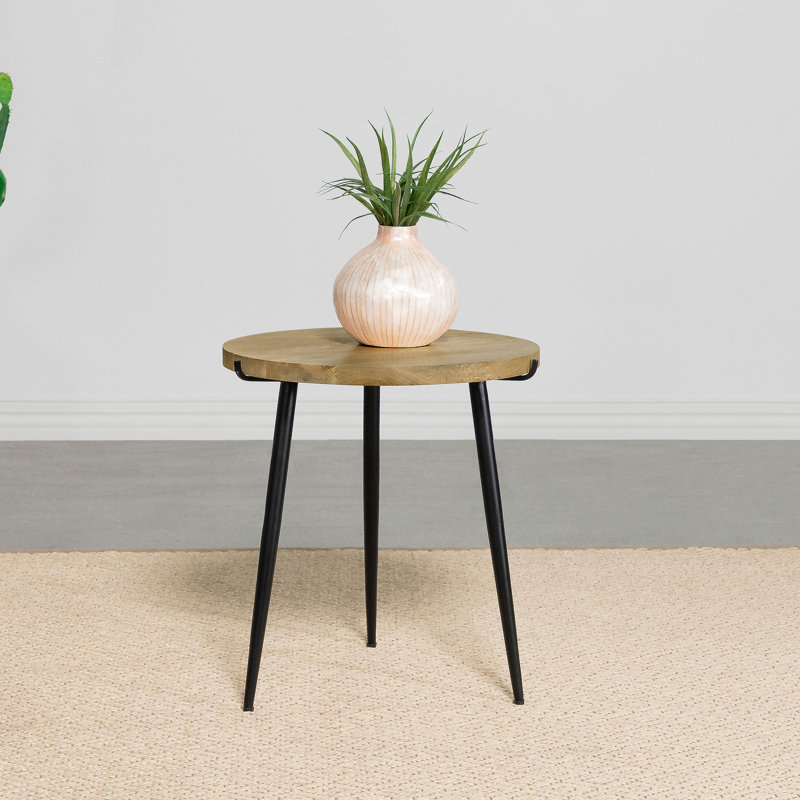 Doroty Round Solid Wood Top End Table Natural and Black
