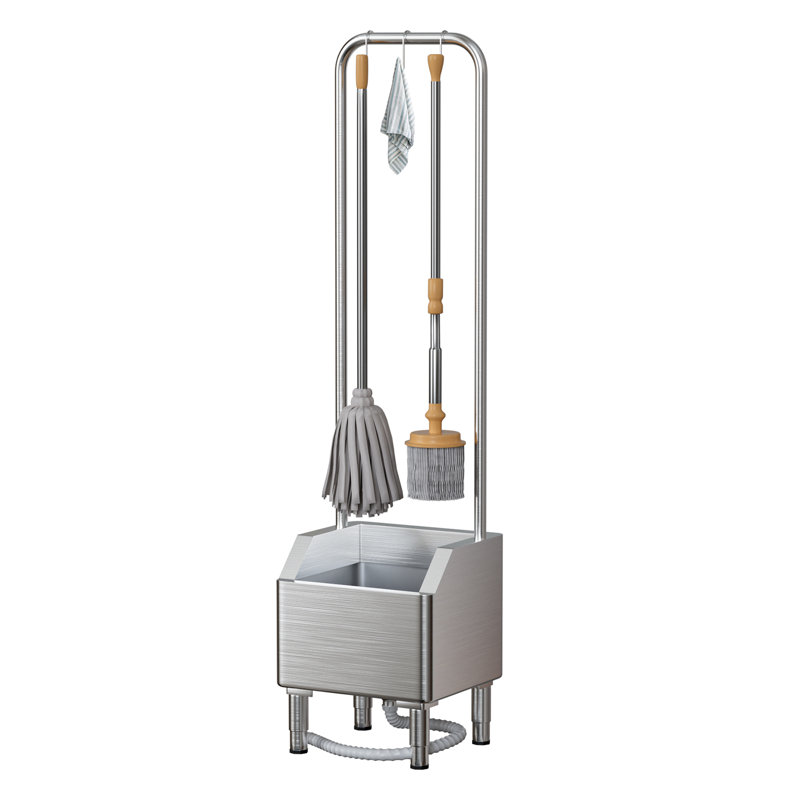 Évier de vadrouille en acier inoxydable avec support surélevé, évier utilitaire commercial pour salle de lavage, cuisine, restaurant, rebord incliné à 15 °, 5 crochets, capacité de 150 kg (17,7 po x 16,1 po x 68,9 po)
