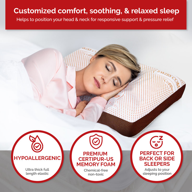 Copper Infused Memory Foam Standard  Bed Pillow