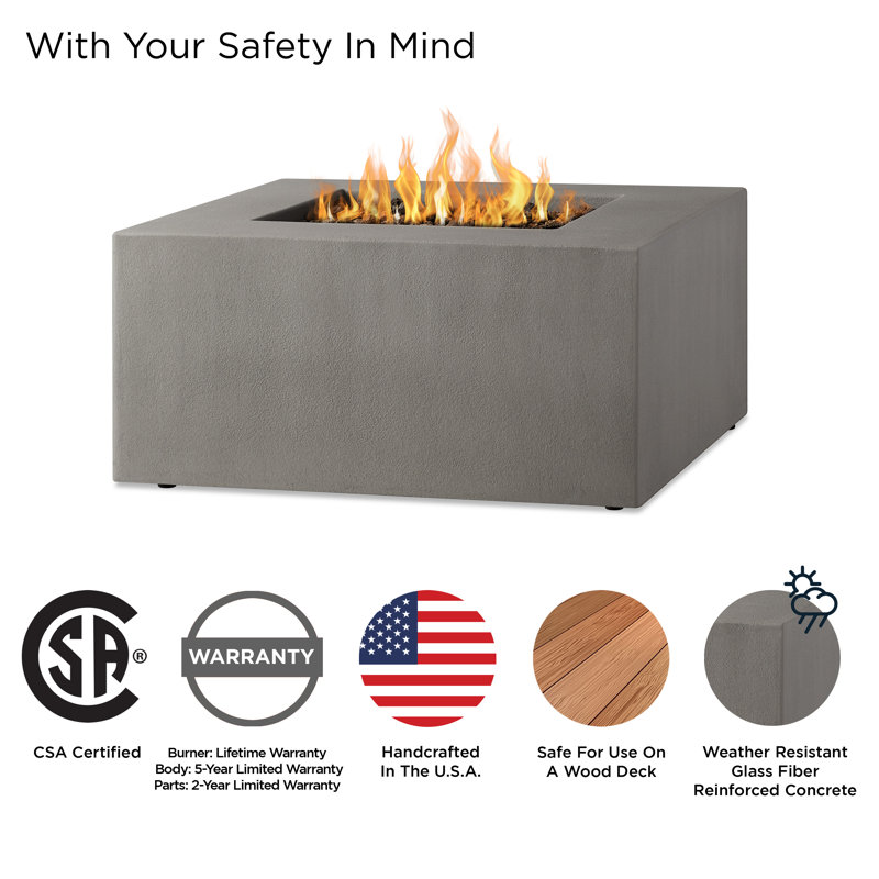 Estes Concrete Propane Fire Pit Table by Jensen Co., 11.75" H x 40" W x 40" D, Propane, Flint