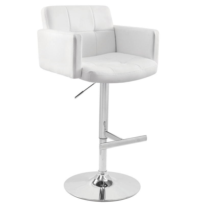 Abdera Swivel Upholstered Adjustable Height Counter Stool with Metal Frame, White Faux Leather, Chrome