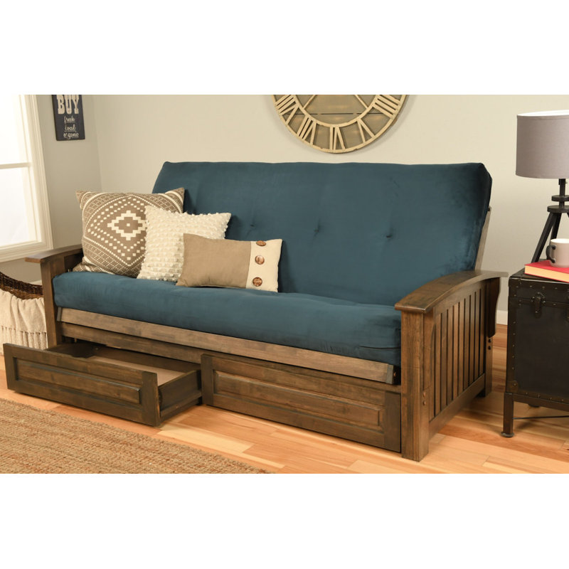 Stratford Full 83" Wide Futon Frame and Mattress, Yes, Suede Blue