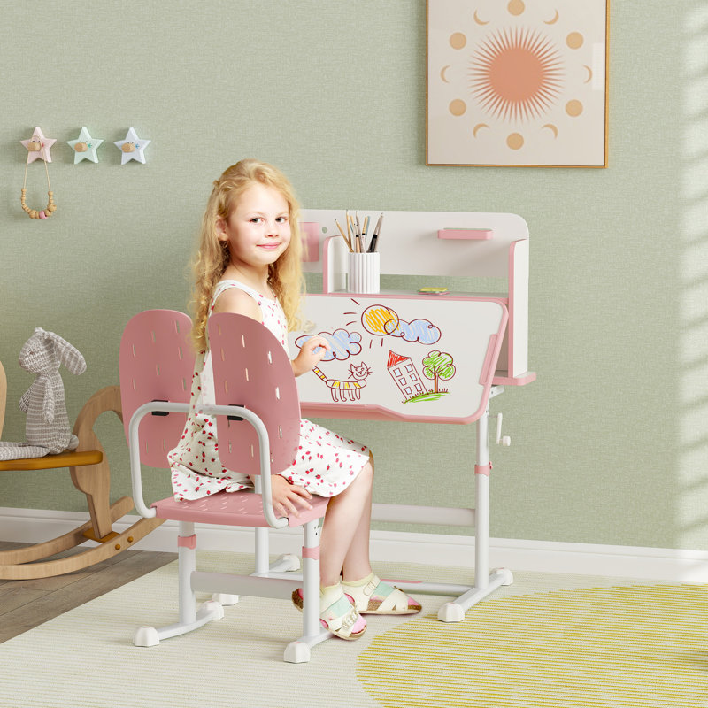 Abbygael Kids 2 Piece Rectangular Desk Or Activity Chair and Chair Set, Pink