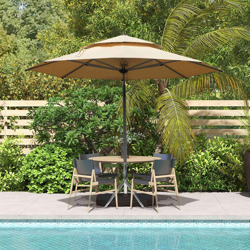 Parasol rond en porte-à-faux avec mât central, beige (base non incluse)