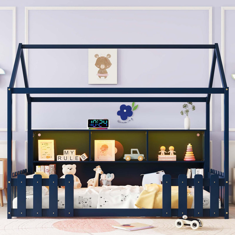 Lit simple avec lumière DEL, Bleu marine