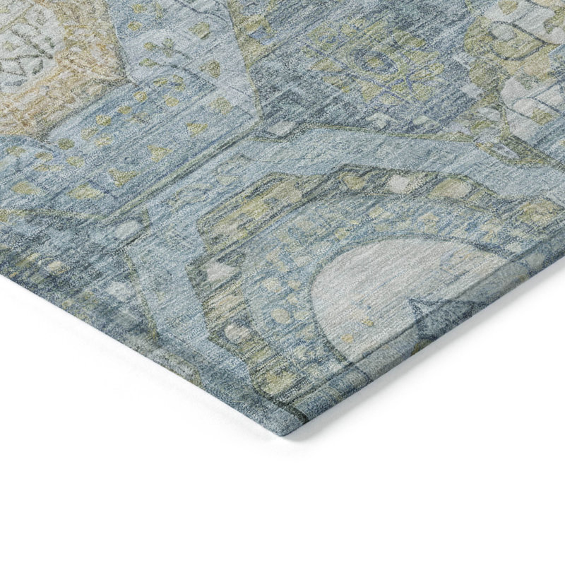 Addison Blue 10' x 14' Washable Synthetic Rectangular Rug