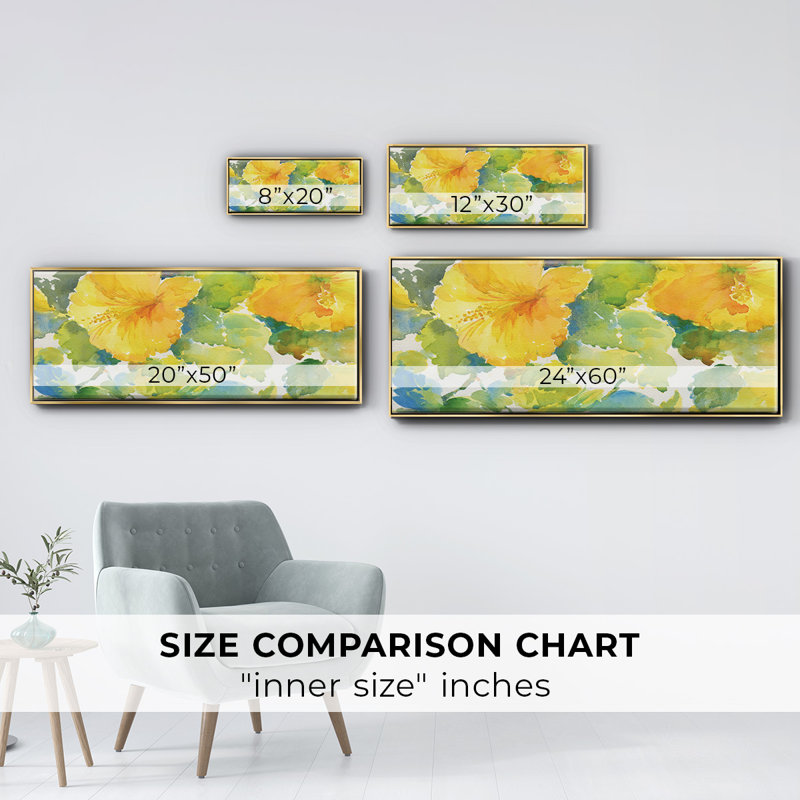 Citrus Hibiscus- Framed Canvas, 12" H x 30" W