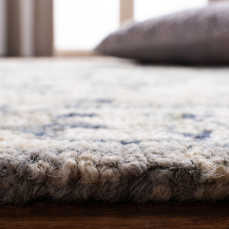 Tapis ivoire / bleu en laine / coton touffeté à la main Arkadijus, Tapis de couloir 2 pi 3 po x 9 pi