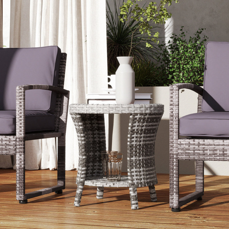 Table basse d'extérieur en osier 18 po, table d'appoint de patio à 2 niveaux, brun, Bois gris, Gris