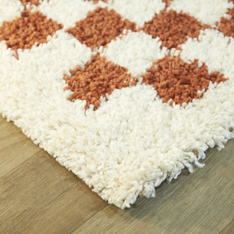 Noor Chequered Burnt Orange/Cream Rug, Rectangle 160 x 230cm