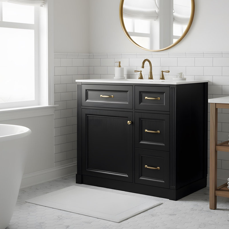 Meuble-lavabo 36 po avec lavabo et rangement, Noir