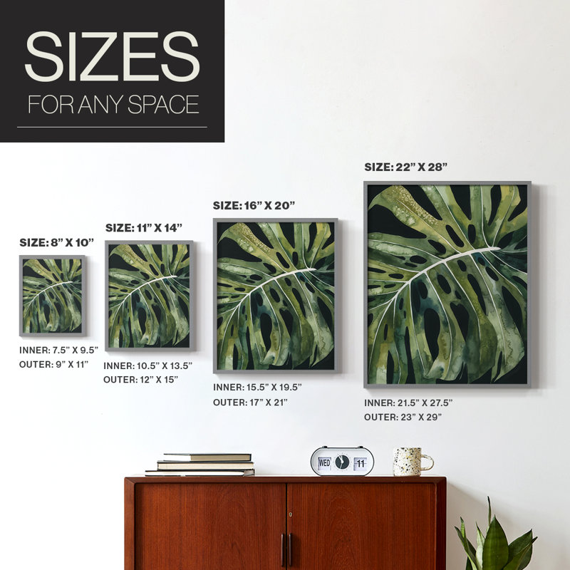 Reproduction encadrée Nocturnal Monstera II - bois massif, 11" H x 9" W, Gris