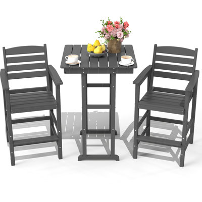 Hdpe Outdoor Patio Bar Set, Tall Adirondack Bar Chair And Table Set (3 Pcs)