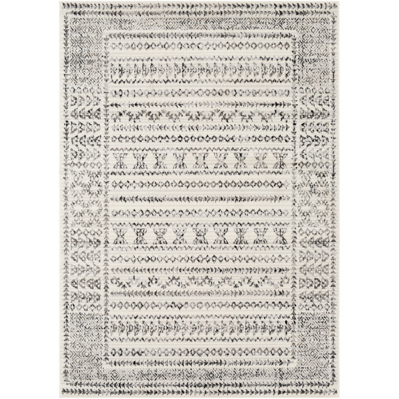 Alza Southwestern Gray/Black/Ivory Area Rug, Rectangle 6'7" x 9'