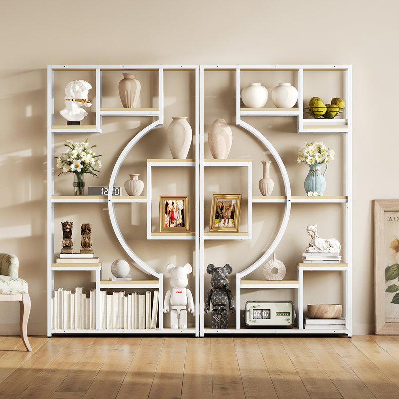 70.8" H X 39.4" W Steel Geometric Bookcase(set Of 2), Nature
