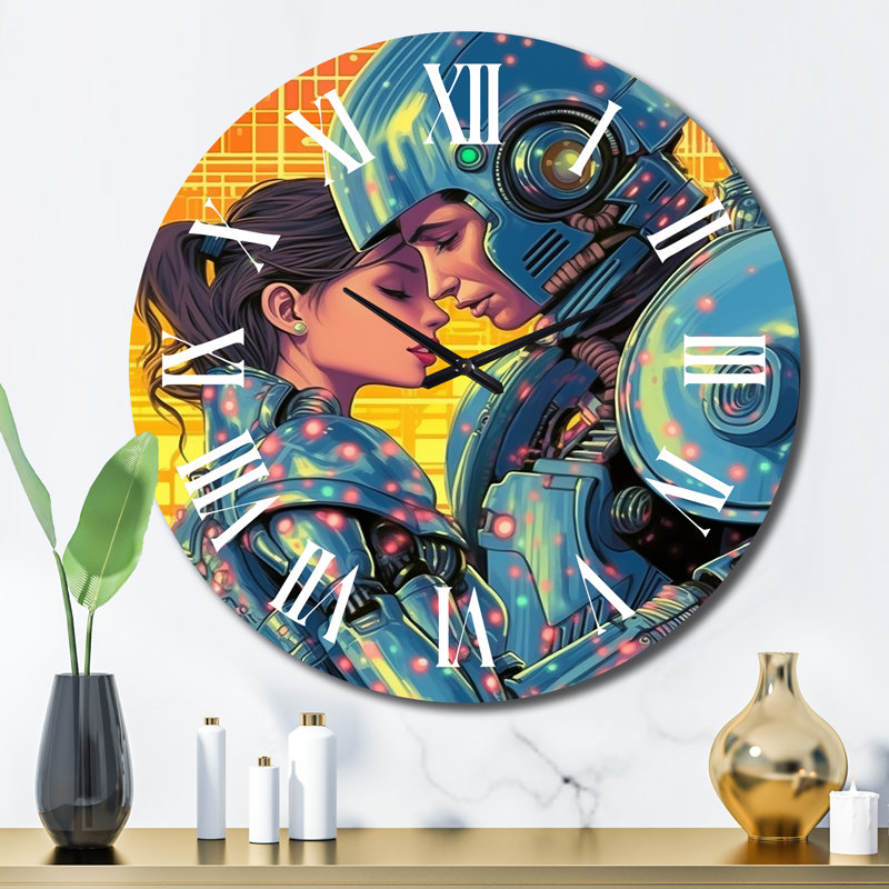 Magnifique robot couple amoureux II - Horloge murale robot, Grand
