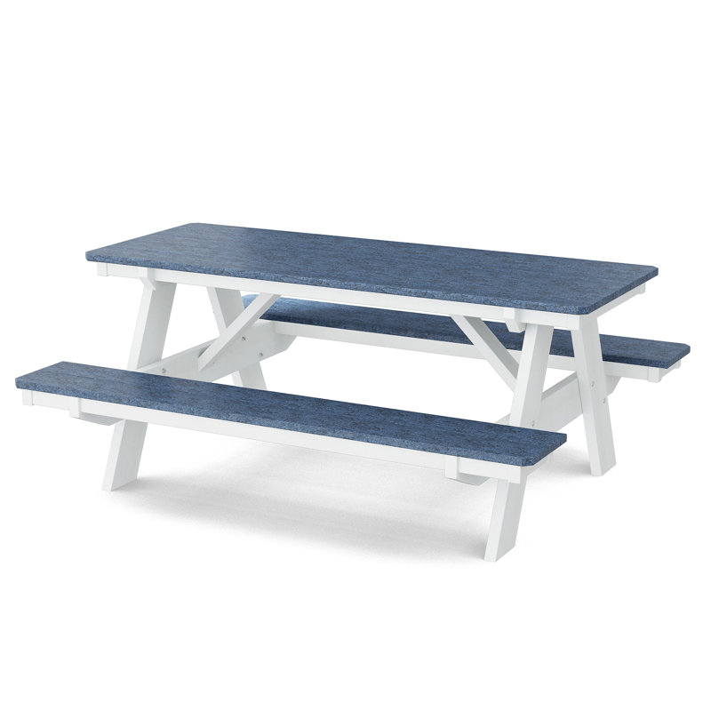 Heritage 72" Picnic Table with Attached Benches, Patriot Blue/White