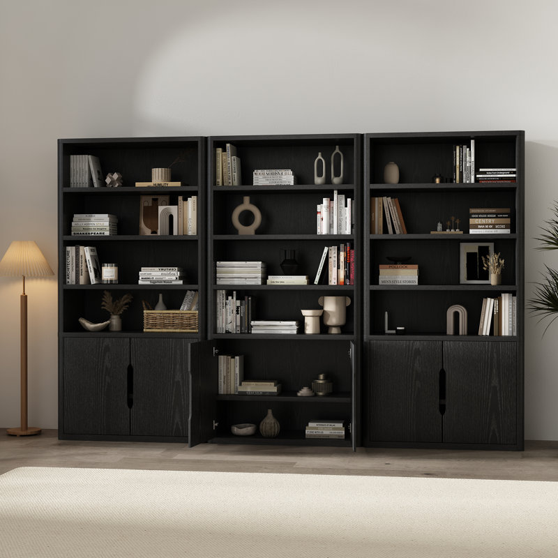 Rivington 79" H x 40.2" W Modern 4-Shelf Bookcase Cabinet in Black, Black