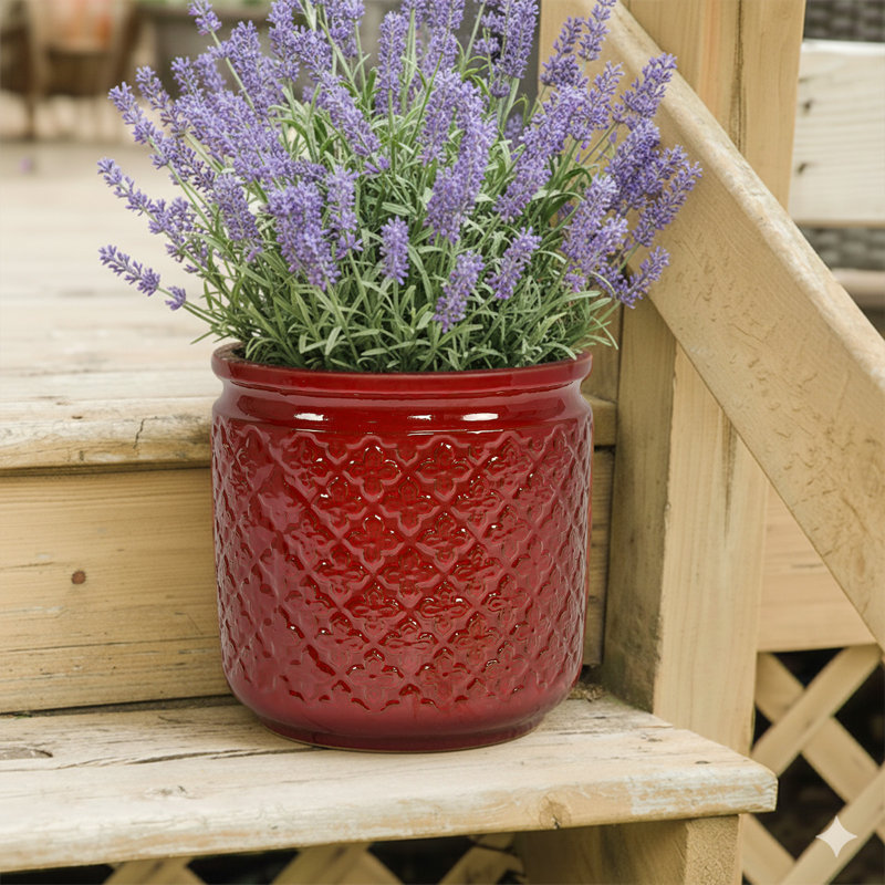 Round Indoor/Outdoor Ceramic Pot Planters, Red