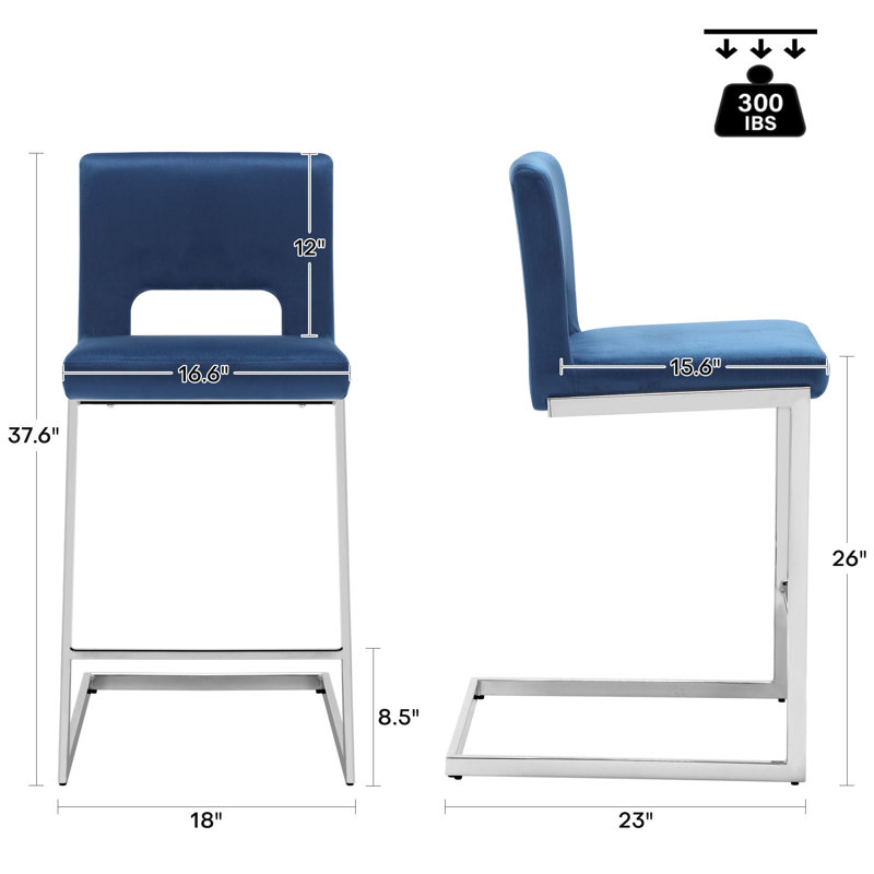 26” Upholstered Counter Height Bar Stool, Blue