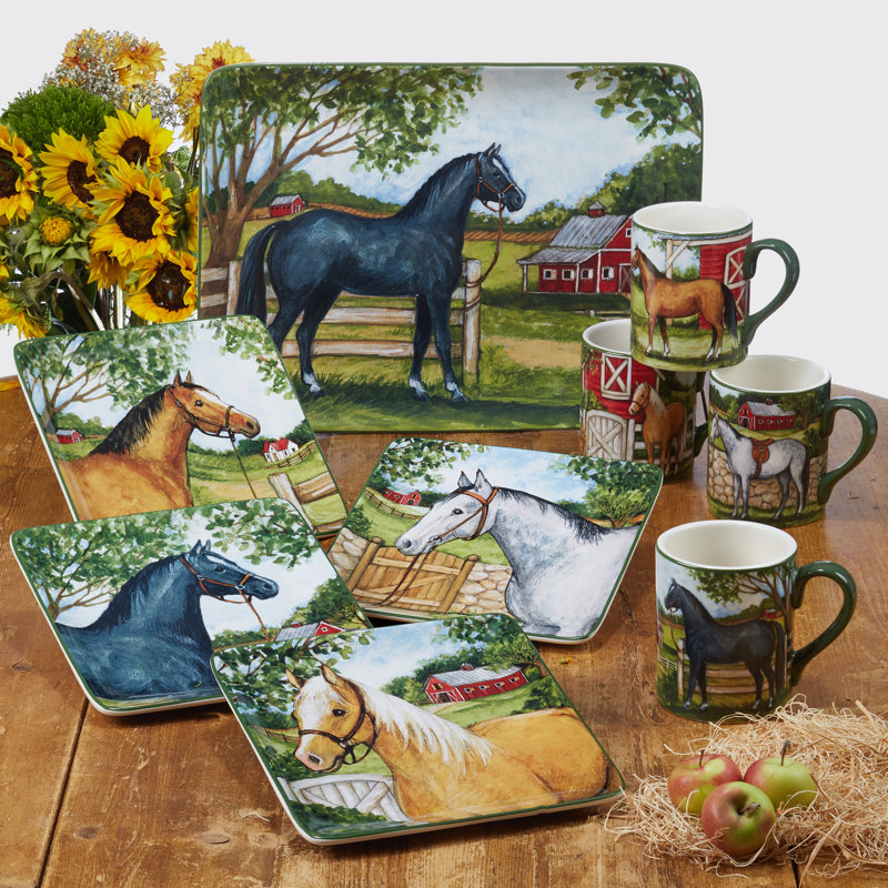 Clover Farm Ceramic Square Platter with Horse Design