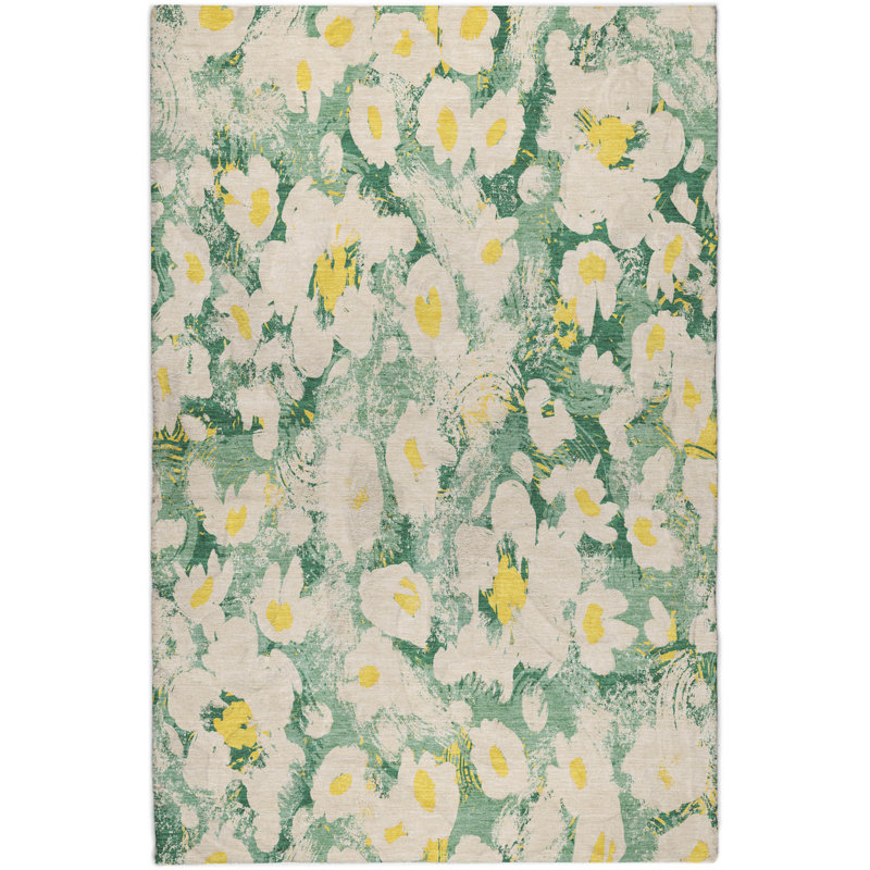 Premium Machine Washable Dream Shag ADS538 Floral Rug, Green, 10' x 14'