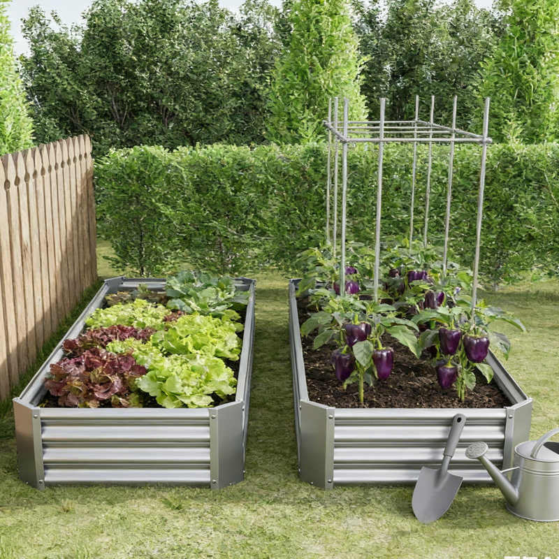8x4 Ft Galvanized Steel Raised Garden Bed Kit - 1ft High, Outdoor Metal Planter Box for Vegetables, Herbs, Flowers & Plants | Easy Assembly, Rust-Resistant, Durable，set of 5
