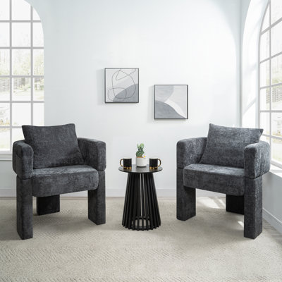 Modern 3-Leg Chenille Accent Chair With Ergonomic Arms & Removable Pillow, Plush Small Space Armchair, Single Sofa Chair For Living Room, Bedroom, Dining Room And Office, Gray