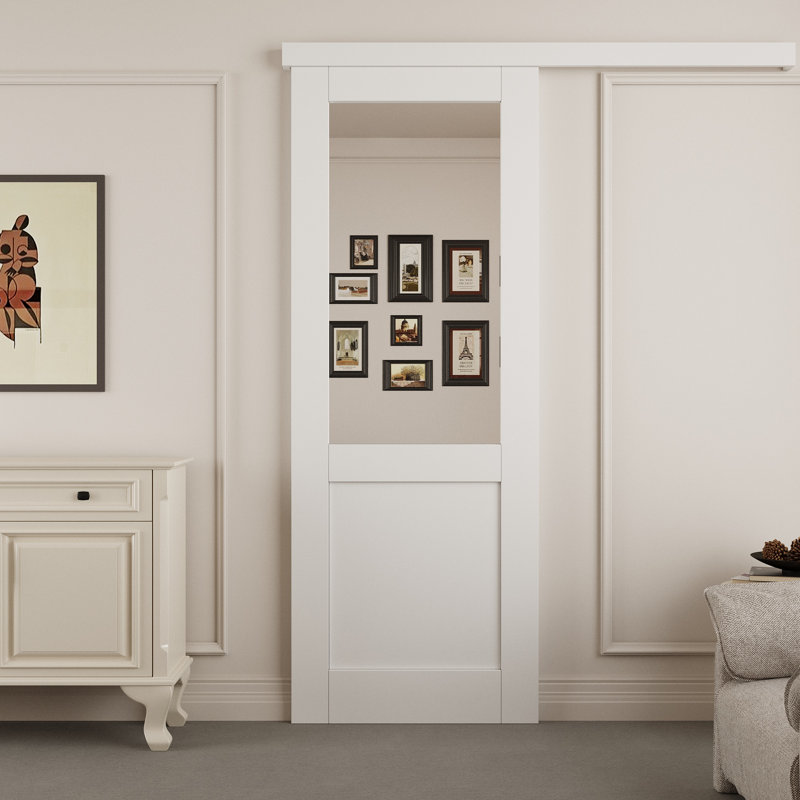 Porte de grange semi-miroir prête à installer avec quincaillerie d'installation, 28 po x 80 po
