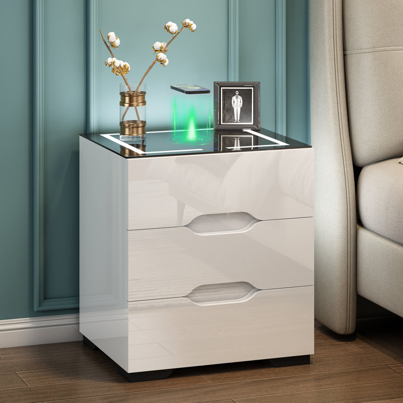 Table de chevet Emmariah, Blanc / noir