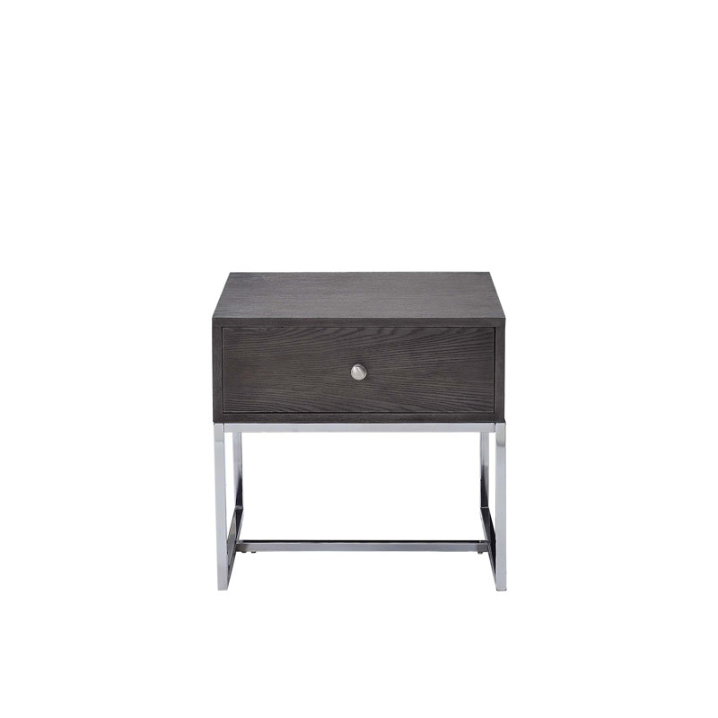 Gray Oak & Chrome Finish End Table