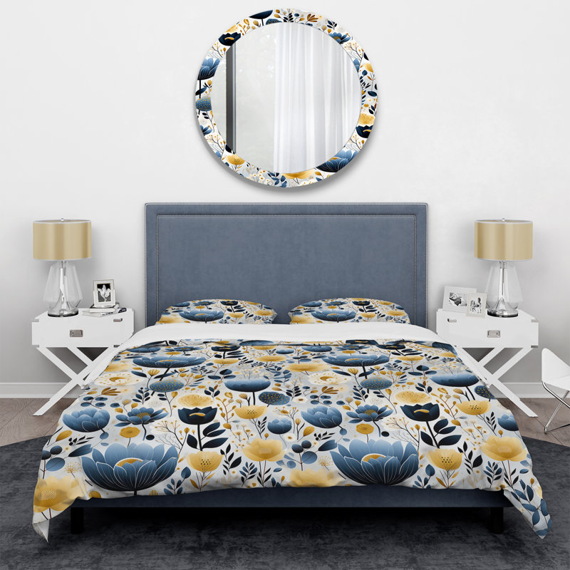 Ensemble de housse de couette en microfibre bleu et jaune, Housse de couette pour très grand lit et 2 très