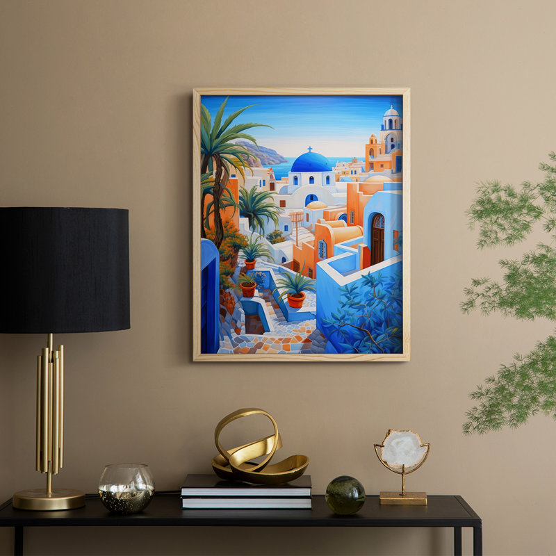 Oia Caldera I, reproduction encadrée - bois massif, Naturel, H 11 po x l 9 po