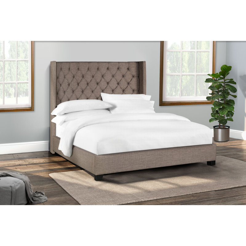 Hester Upholstered Wingback Bed, King, Brown