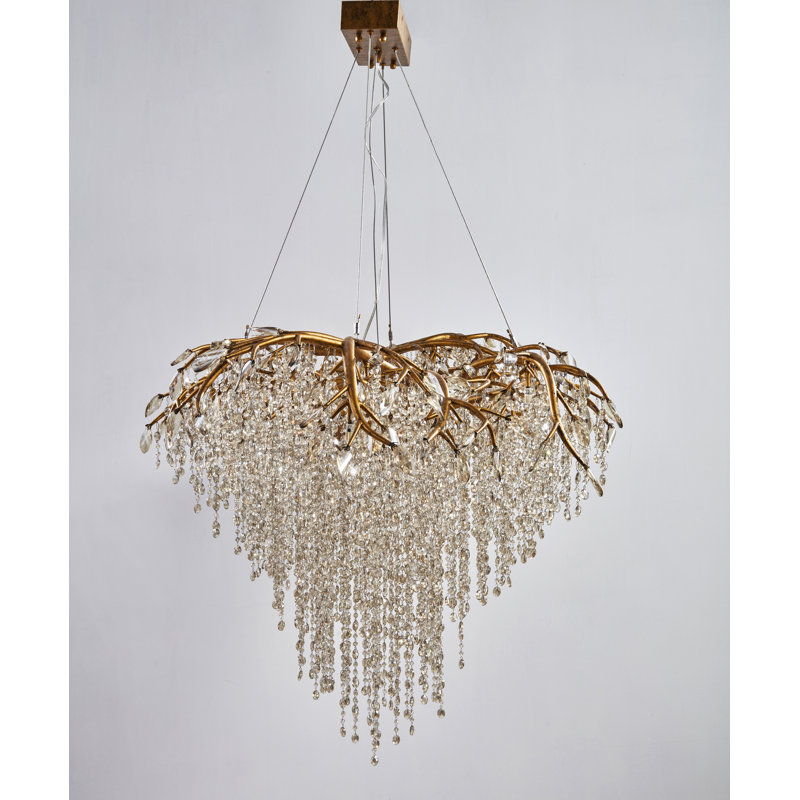 Gahanna 26 Light Branch Chandelier with Crystal Beads, Gold