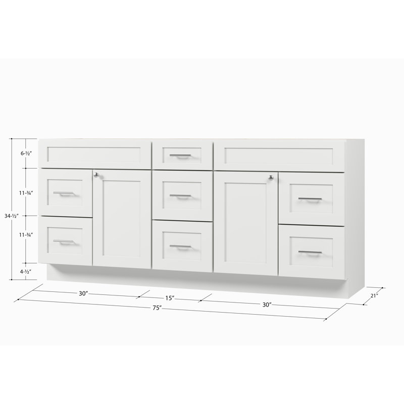 75" Double Bathroom Vanity Base only, White