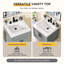 Plan de toilette en surface solide de 61 cm (L) × 56 cm (P) avec lavabo central simple intégré, blanc, dosseret de 9 cm et 3 trous prépercés pour robinetterie à entraxe de 20 cm.